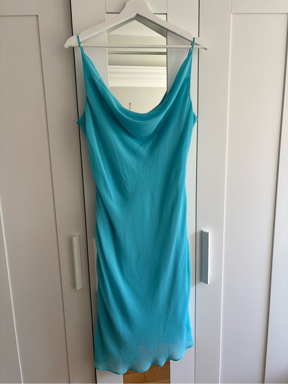 Vintage Tristan & Iseut Cowl Neck Dress in Aqua Blue